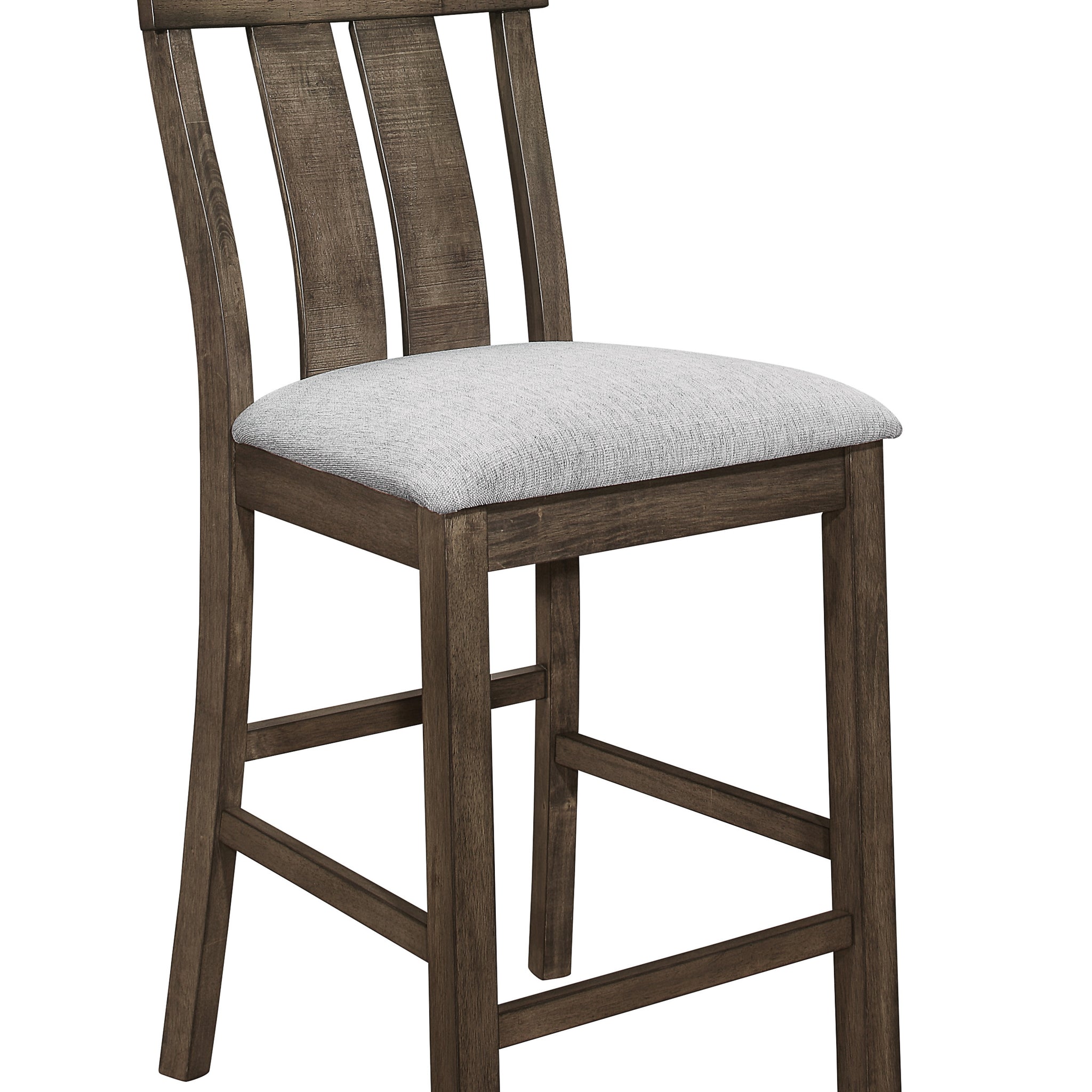 2Pc Brown Oak & Gray Fabric Counter Height Dining Chair Rustic Farmhouse Style Standard Dining Height Upholstered Seat Wooden Furniture Brown Dining Room Contemporary,Farmhouse Dining Chairs Ladder Back Wood