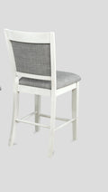 Farmhouse Style 2Pc White & Gray Linen Counter Height Chair Bar Stool Footrest Wooden Furniture White Dining Room Contemporary Dining Chairs Wood