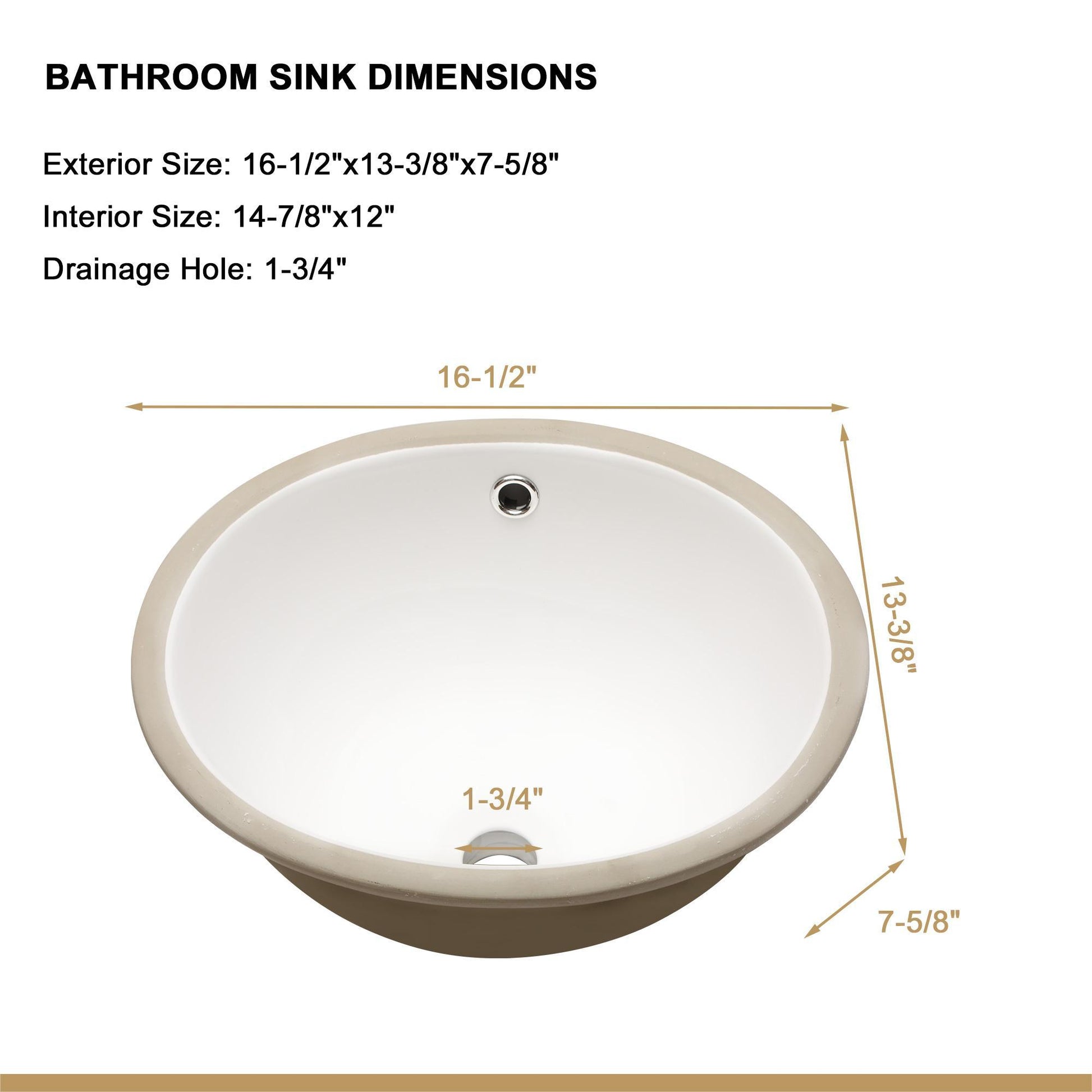 16.5"X13.4" White Ceramic Oval Undermount Bathroom Sink With Overflow White Ceramic