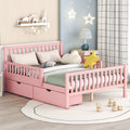 Full Size Wood Platform Bed With Guardrails On Both Sides And Two Storage Drawers ,Pink Full Pink Wood
