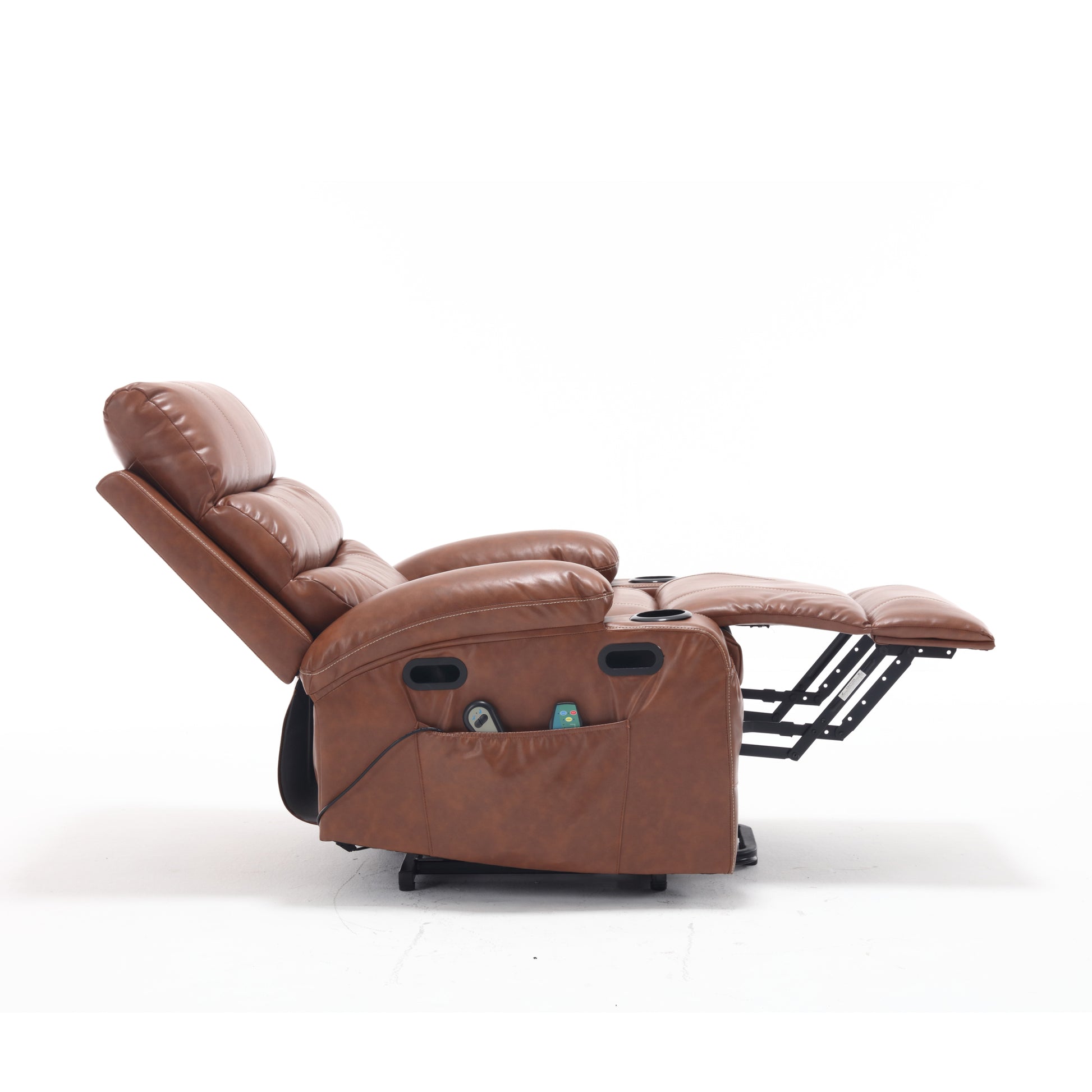 21"Seat Width,Large Size Electric Power Lift Recliner Chair Sofa For Elderly, 8 Point Vibration Massage And Lumber Heat, Remote Control, Side Pockets And Cup Holders, Cozy Fabric, Overstuffed Arm Pu Brown Pu