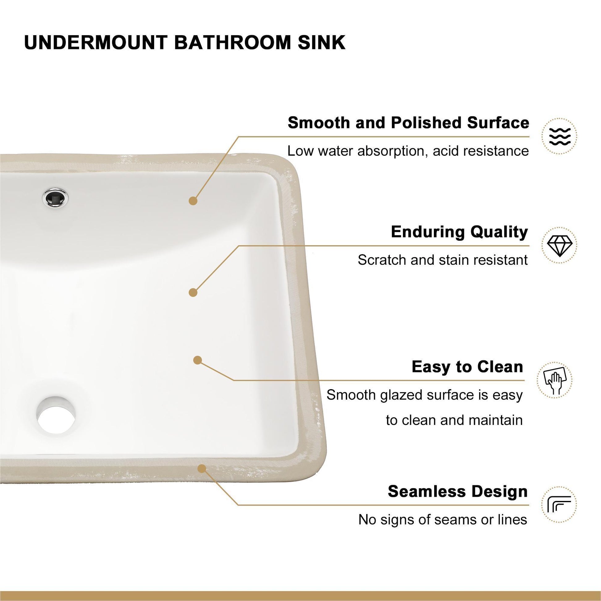 20.25"X15" White Ceramic Rectangular Undermount Bathroom Sink With Overflow White Ceramic