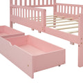 Twin Size Wood Platform Bed With Guardrails On Both Sides And Two Storage Drawers ,Pink Twin Pink Wood