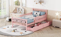 Twin Size Wood Platform Bed With Guardrails On Both Sides And Two Storage Drawers ,Pink Twin Pink Wood