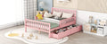 Full Size Wood Platform Bed With Guardrails On Both Sides And Two Storage Drawers ,Pink Full Pink Wood