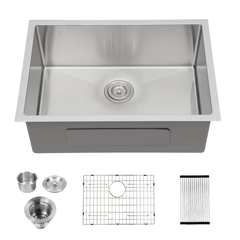 26 Inch Undermount Sink 26"X18"X9" Undermount Stainless Steel Kitchen Sink 18 Gauge 9 Inch Deep Single Bowl Kitchen Sink Basin Brushed Nickel Stainless Steel