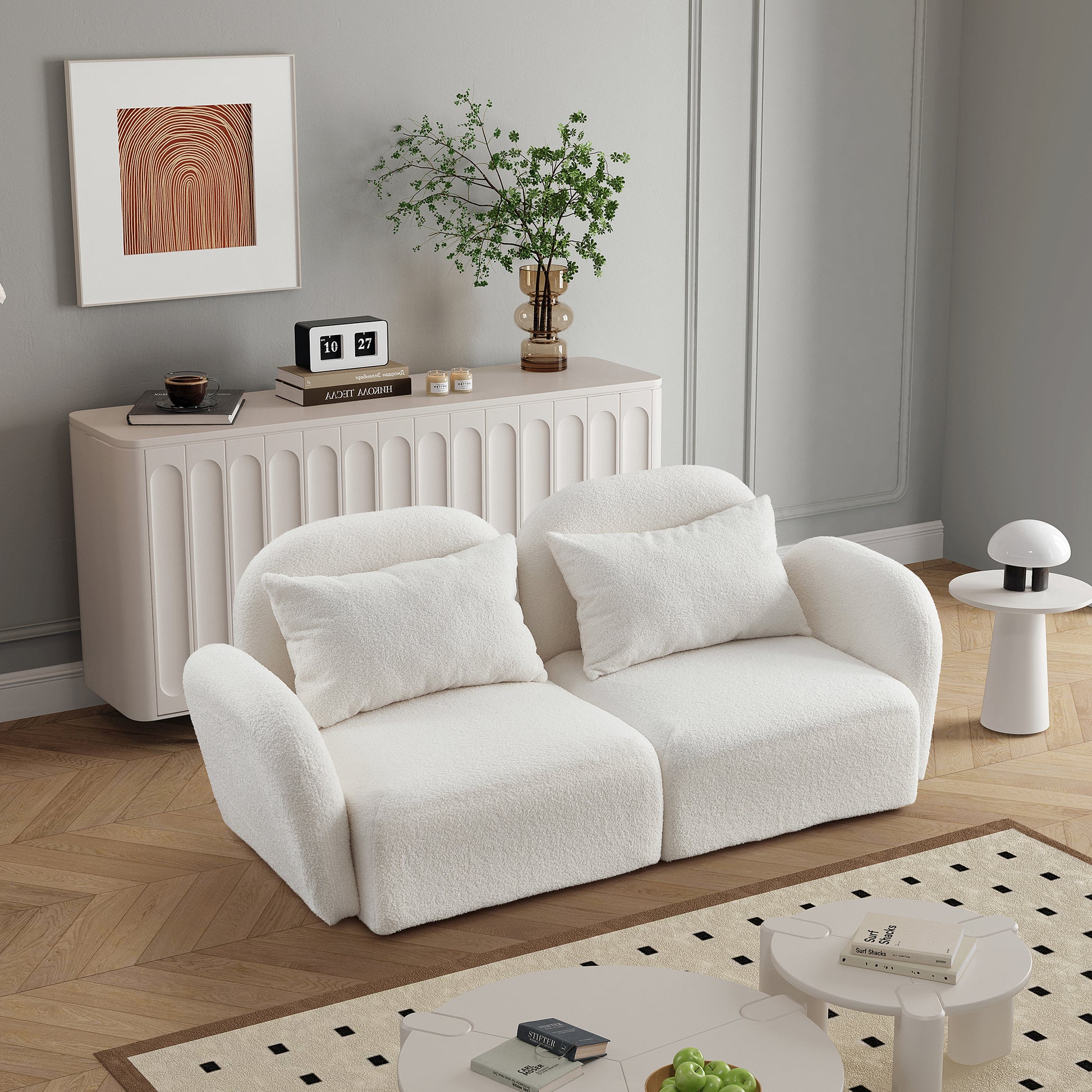 Living Room Furniture Lazy Sofa Loveseat Teddy Fabric White White Foam Teddy