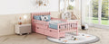 Twin Size Wood Platform Bed With Guardrails On Both Sides And Two Storage Drawers ,Pink Twin Pink Wood