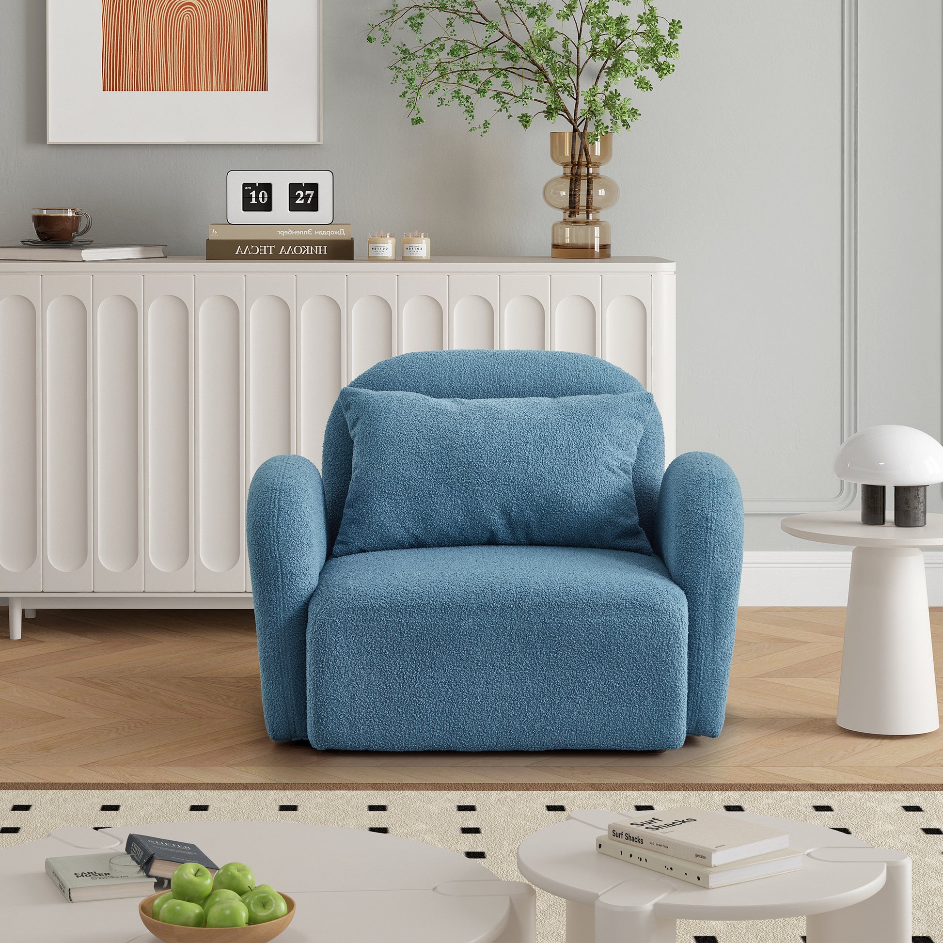 Living Room Furniture Lazy Sofa Chair Teddy Fabric Blue Blue Foam Teddy