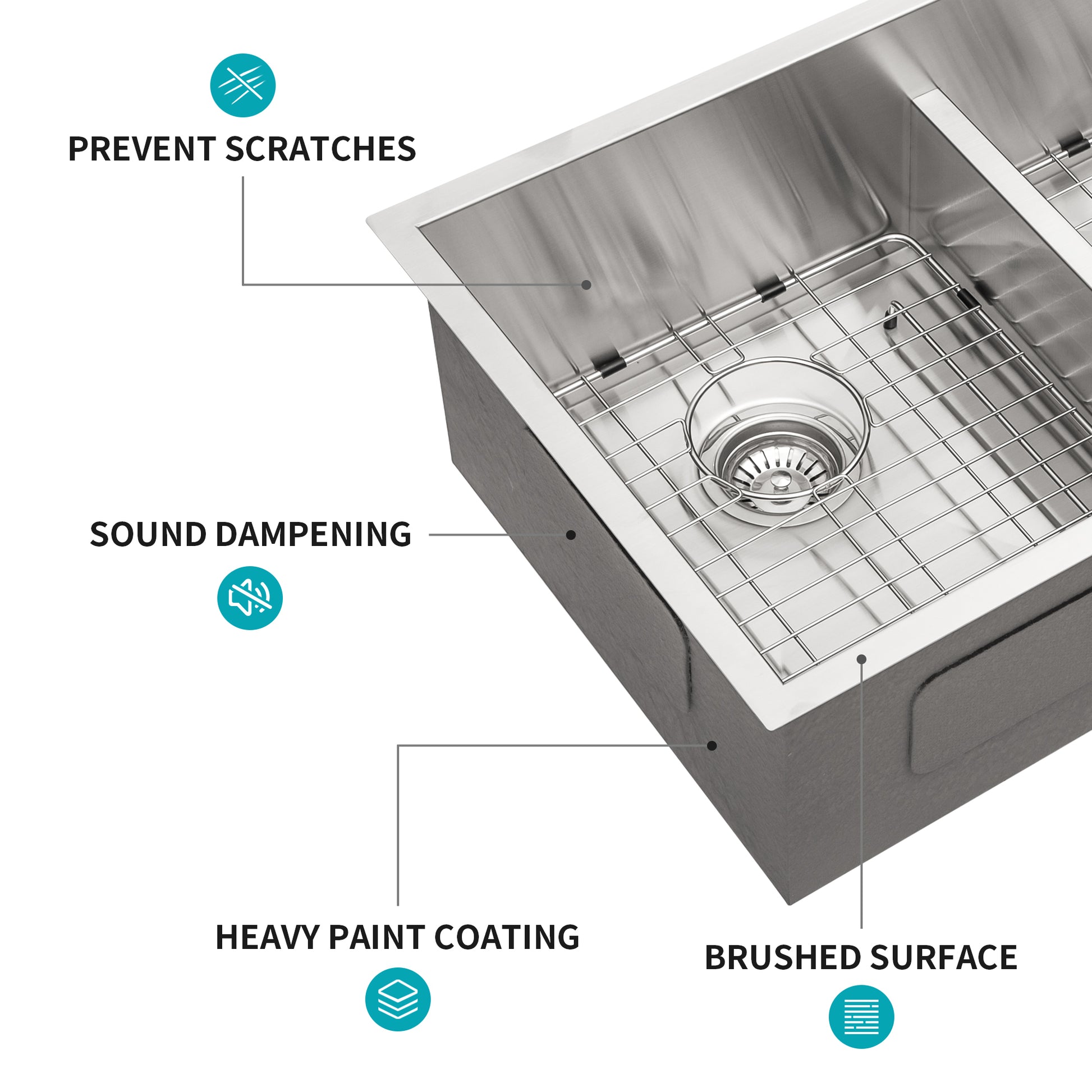 Double Bowl 50 50 Undermount Sink 28"X19" Double Bowl Kitchen Sink 16 Gauge With Two 10" Deep Basin Brushed Nickel Stainless Steel