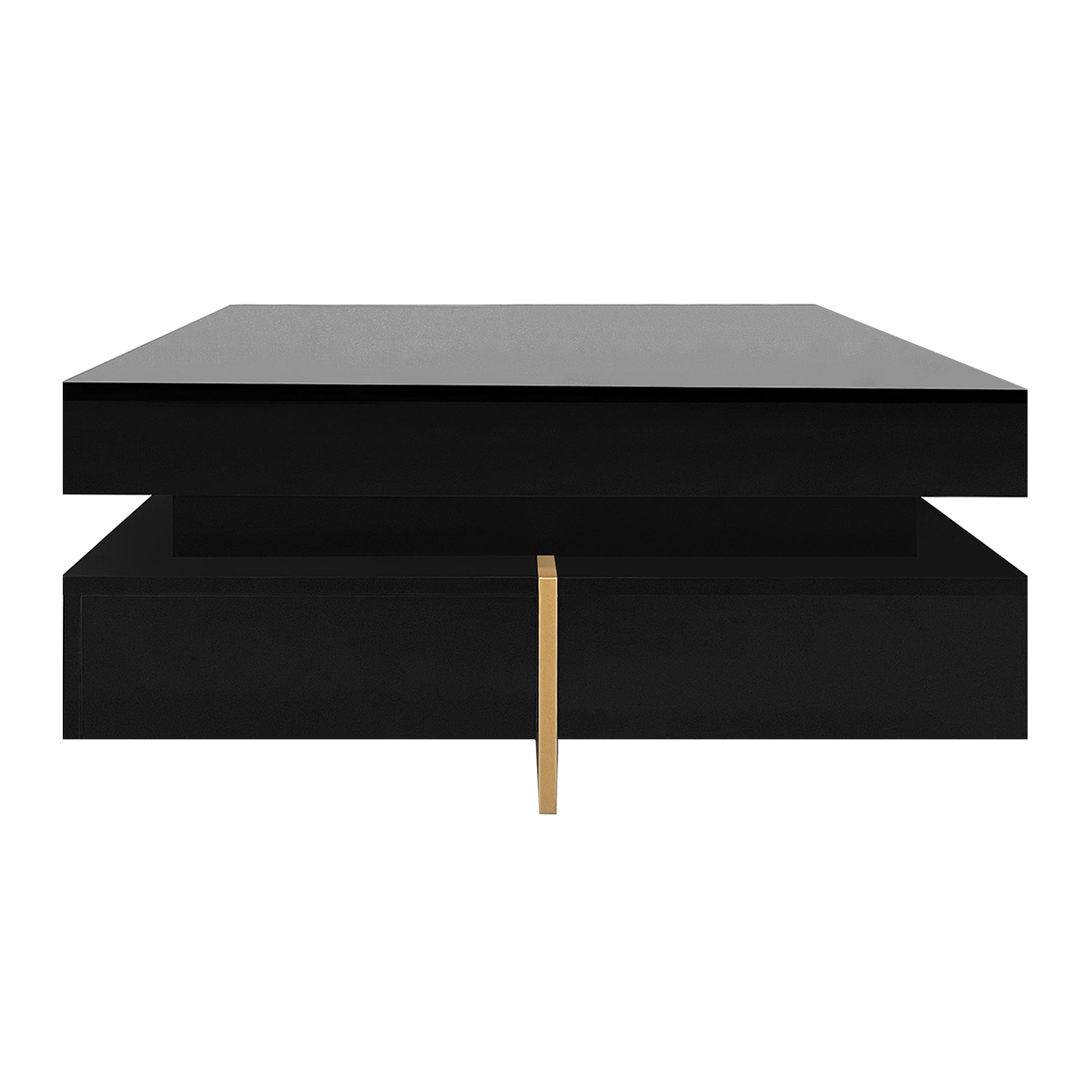 Modern High Gloss Coffee Table With 4 Drawers, Multi Storage Square Cocktail Tea Table With Wood Grain Legs, Center Table For Living Room, 31.5''X31.5'', Black Black Primary Living Space Drawers Particle Board