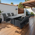 7 Piece Outdoor Patio Wicker Dining Set Patio With Adjustable Backrest Black Wicker Dark Grey Cushion Yes Dining Set Black Rust Resistant Frame Mildew Resistant Cushion Garden & Outdoor Modern Complete Patio Sets Fiber Foam Pads Pe Rattan Iron Waterproof