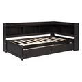 Twin Bed With L Shaped Bookcases,Drawers,Espresso Twin Espresso Pine