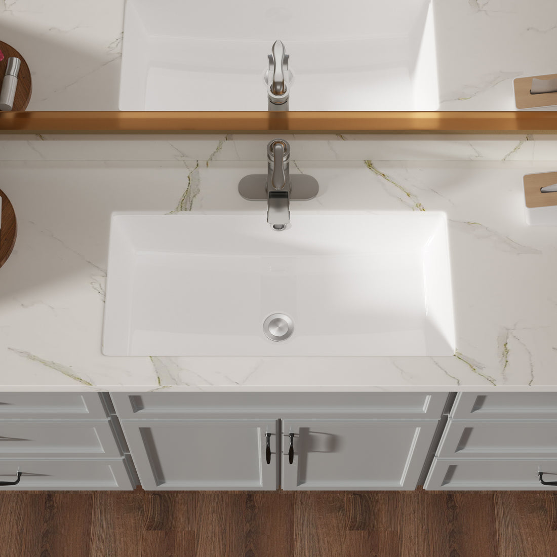 28"X14" White Ceramic Rectangular Undermount Bathroom Sink With Overflow White Ceramic