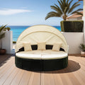 Outdoor Patio Round Daybed With Retractable Canopy Rattan Wicker Furniture Sectional Seating Set Black Wicker Creme Cushion Yes Complete Patio Set Beige Black Rust Resistant Frame Mildew Resistant Cushion Garden & Outdoor Modern Complete Patio Sets Fiber