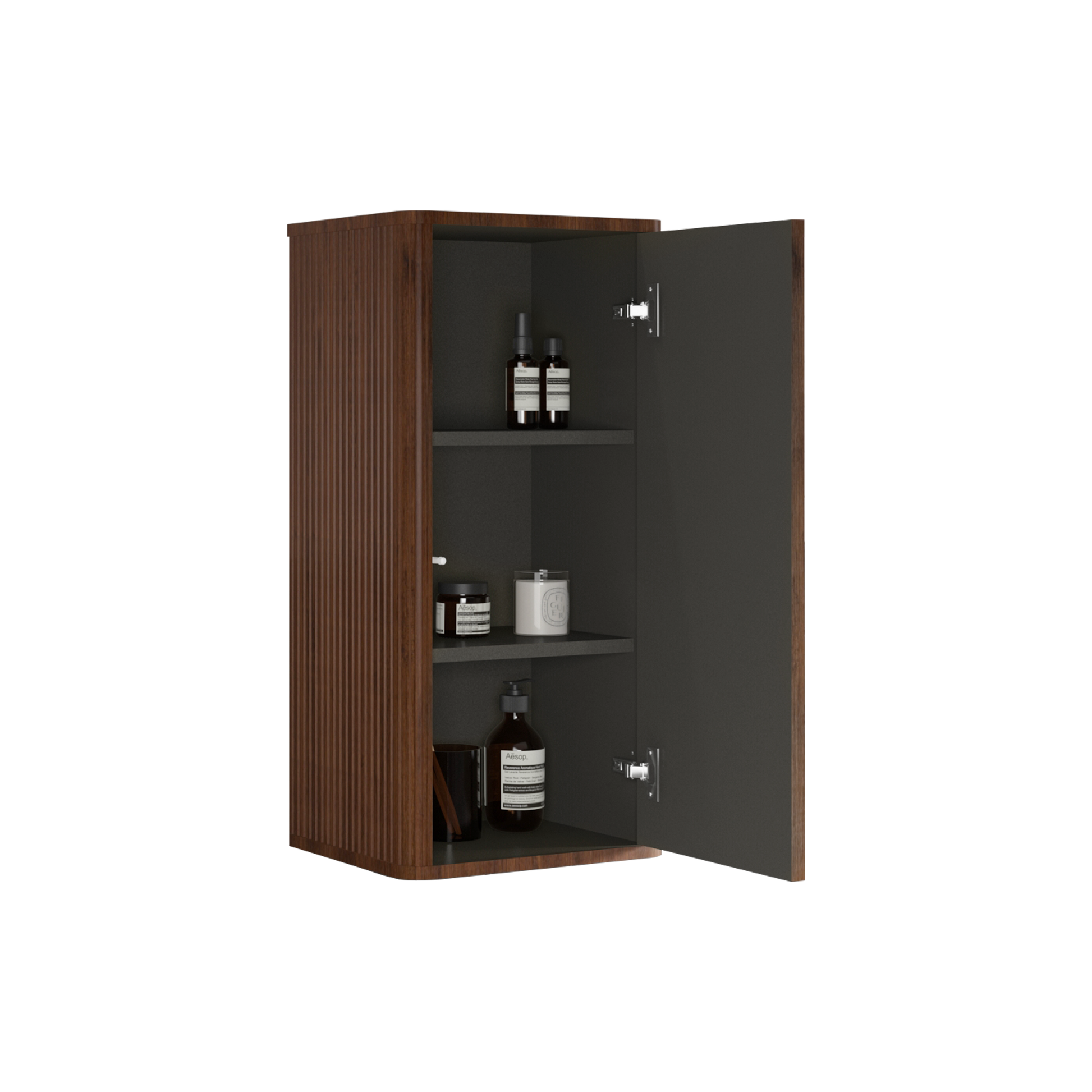 Cc0414S305 Striped Walnut Bathroom Floating Side Cabinet, Wall Mounted Storage Cabinet For Small Spaces, Pre Assembled Walnut Engineered Wood