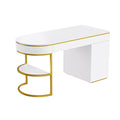 60''Modern Executive Desk,White Curved Computer Desk With Gold Metal Legs,3 Drawers Home Office Desk,Writing Desk With 1 Storage Cabinet For Home Office,Living Room,Gold White Gold White Mdf
