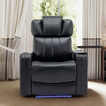 Pu Leather Power Recliner Individual Seat Home Theater Recliner With Cooling Cup Holder, Bluetooth Speaker, Led Lights, Usb Ports, Tray Table, Arm Storage For Living Room, Black Black Foam Pu