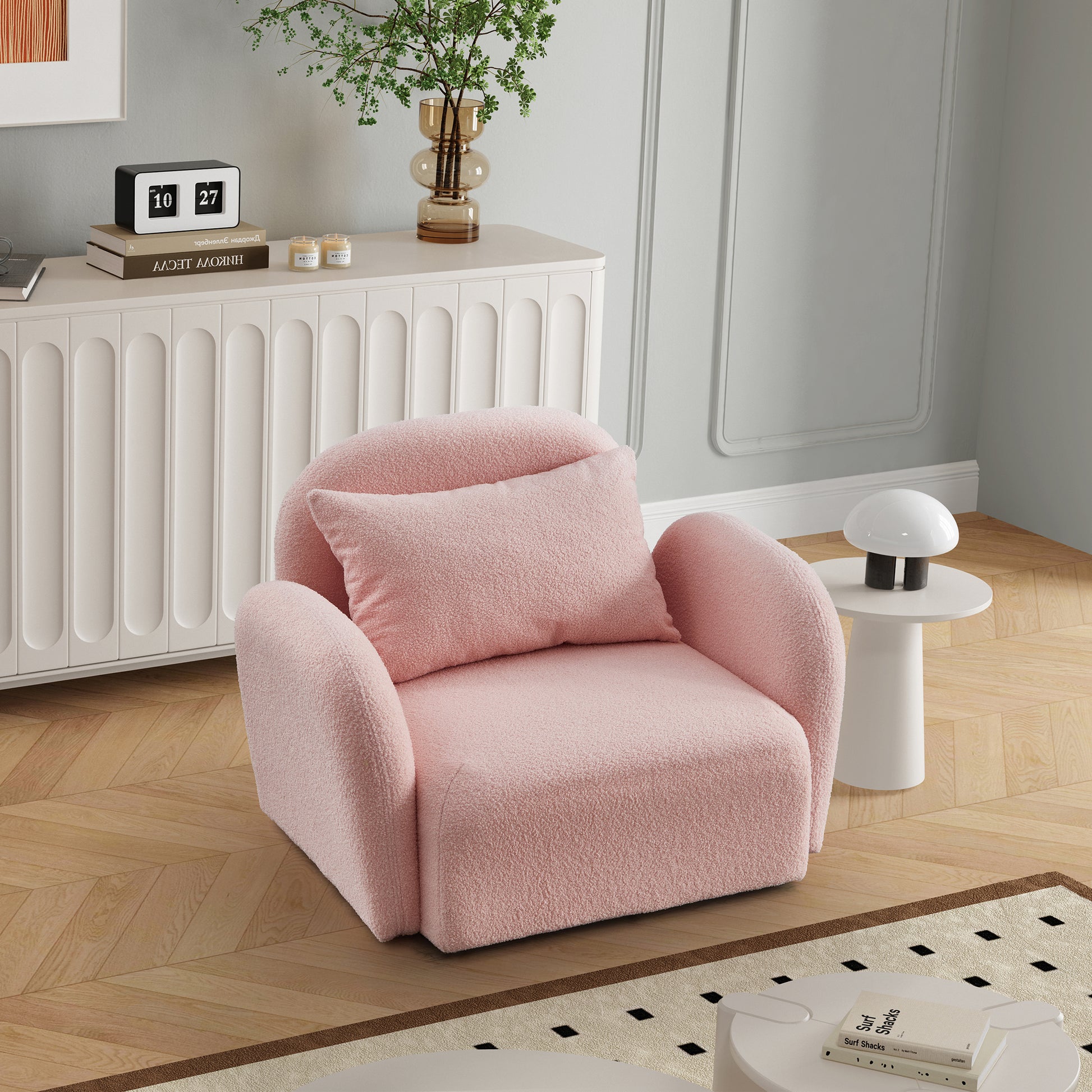 Living Room Furniture Lazy Sofa Chair Teddy Fabric Pink Pink Foam Teddy