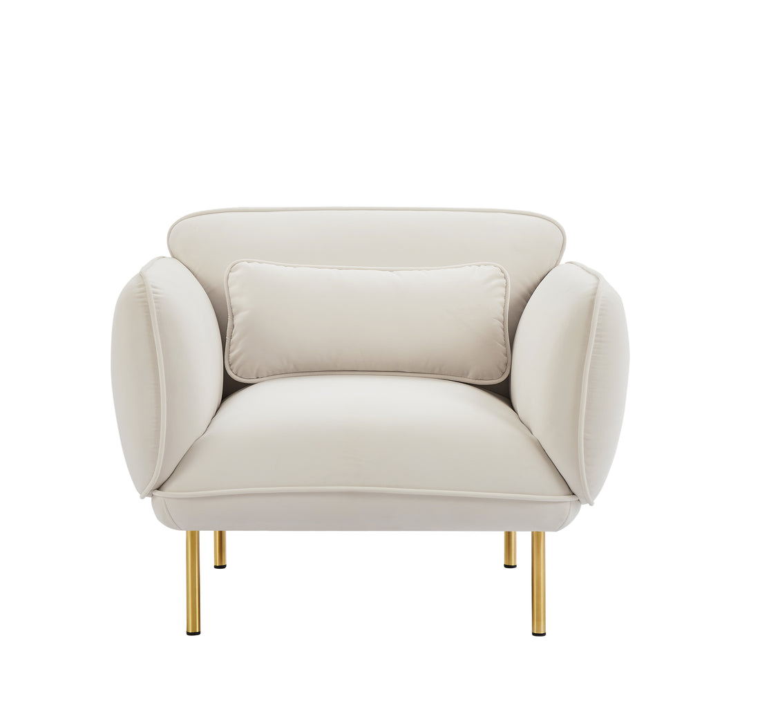 Oversized Living Room Accent Velveta Armchair Upholstered Single Sofa Chair, Comfy Fabric Armchair With Metal Leg For Bedroom Living Room Apartment, Beige Beige Velvet