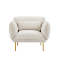 Oversized Living Room Accent Velveta Armchair Upholstered Single Sofa Chair, Comfy Fabric Armchair With Metal Leg For Bedroom Living Room Apartment, Beige Beige Velvet