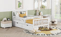 Twin Size Wood Platform Bed With Guardrails On Both Sides And Two Storage Drawers ,White Twin White Wood