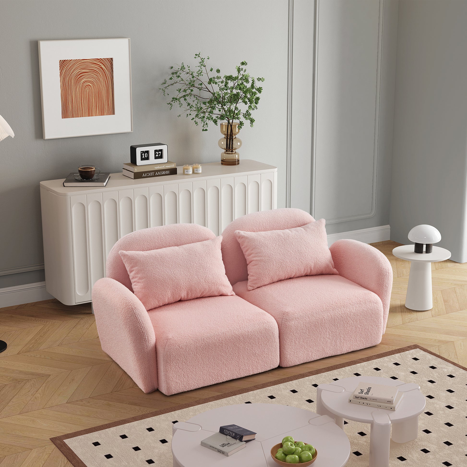 Living Room Furniture Lazy Sofa Loveseat Teddy Fabric Pink Pink Foam Teddy