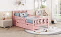 Twin Size Wood Platform Bed With Guardrails On Both Sides And Two Storage Drawers ,Pink Twin Pink Wood