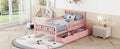 Twin Size Wood Platform Bed With Guardrails On Both Sides And Two Storage Drawers ,Pink Twin Pink Wood