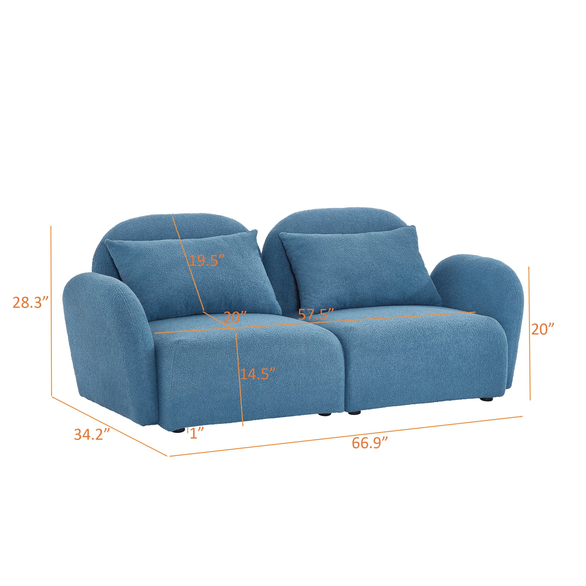 Living Room Furniture Lazy Sofa Loveseat Teddy Fabric Blue Blue Foam Teddy