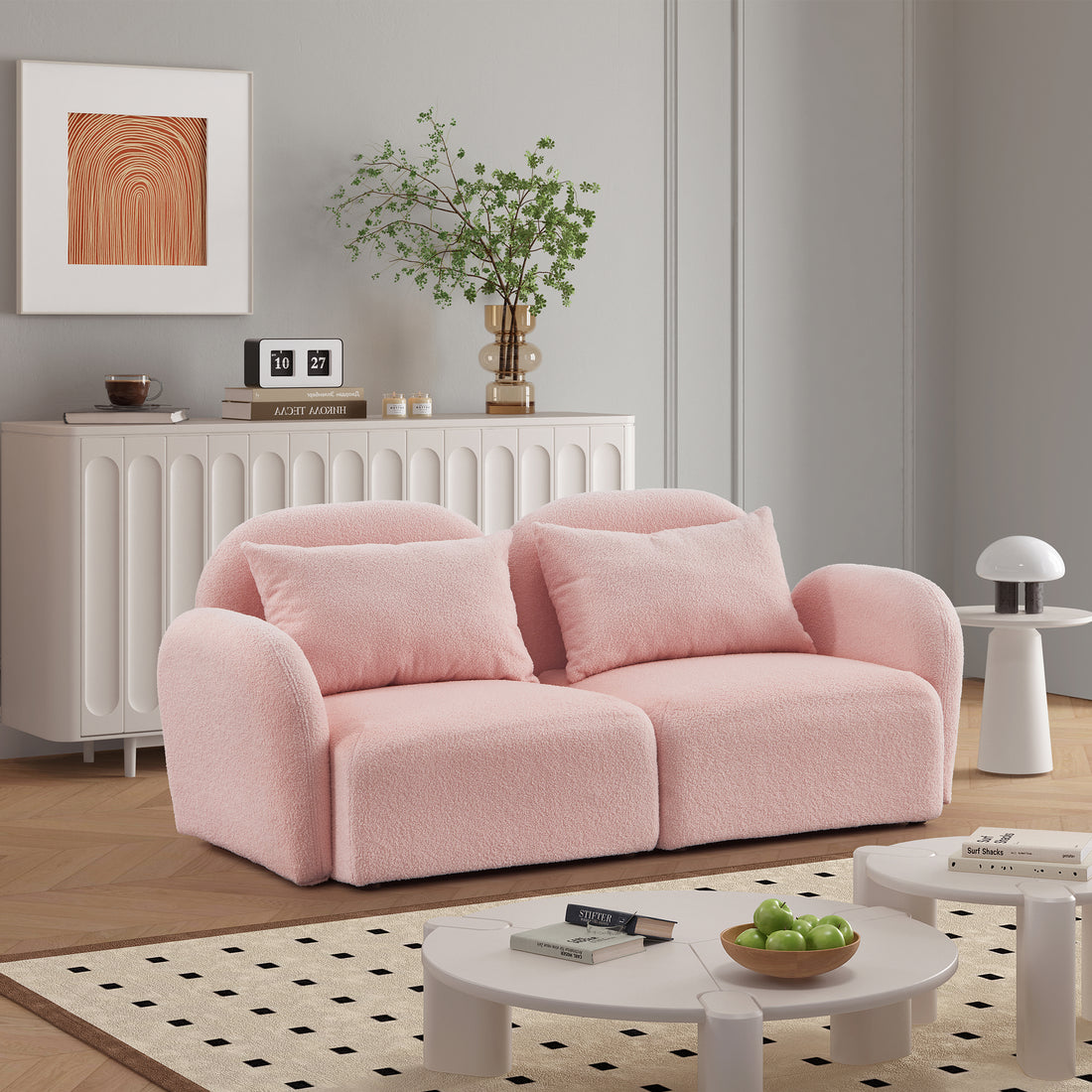 Living Room Furniture Lazy Sofa Loveseat Teddy Fabric Pink Pink Foam Teddy