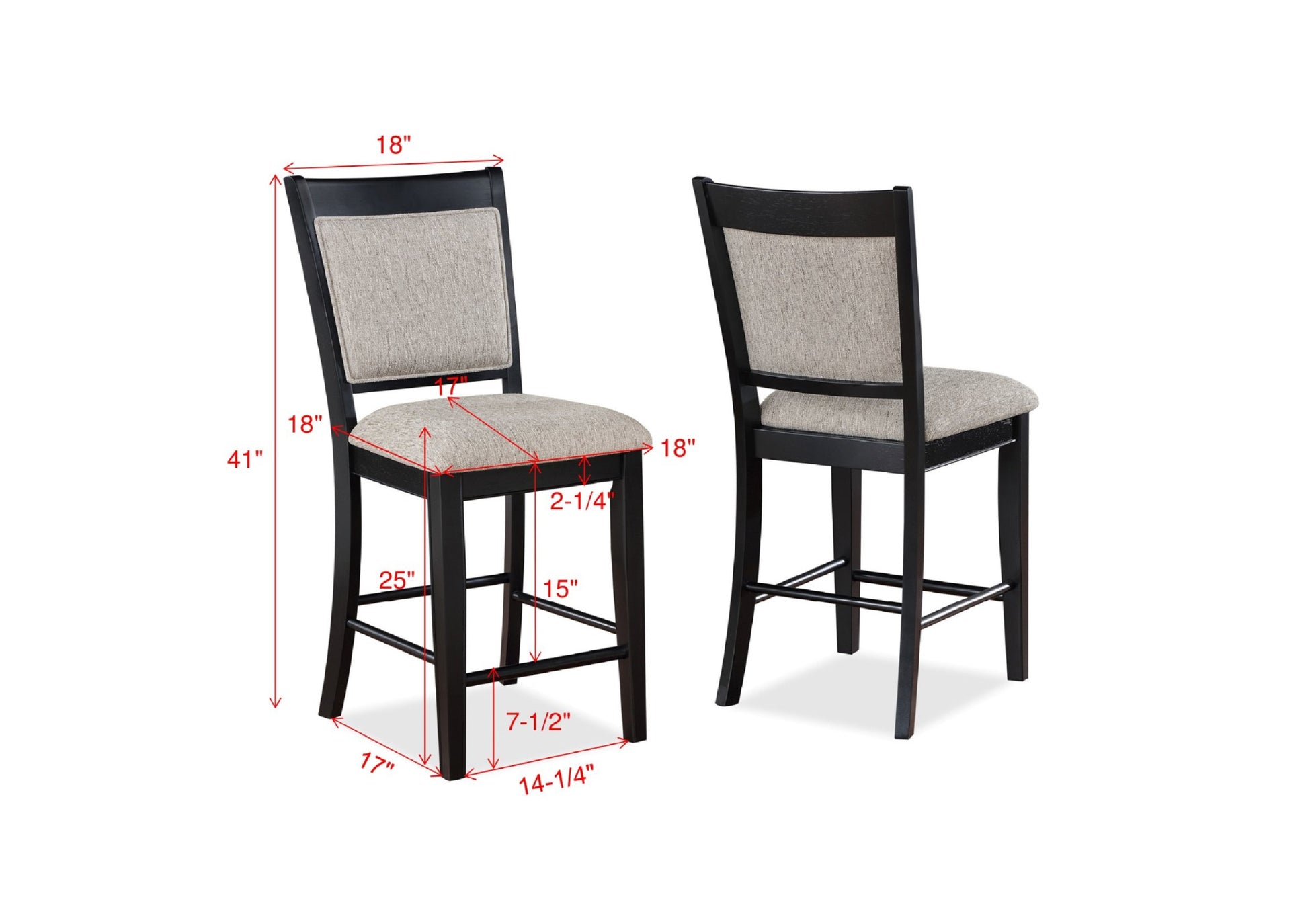 Farmhouse Style 2Pc Black Light Gray Counter Height Chair Bar Stool Footrest Upholstered Back Seat Wooden Furniture Gray Dining Room Contemporary,Farmhouse Dining Chairs Wood