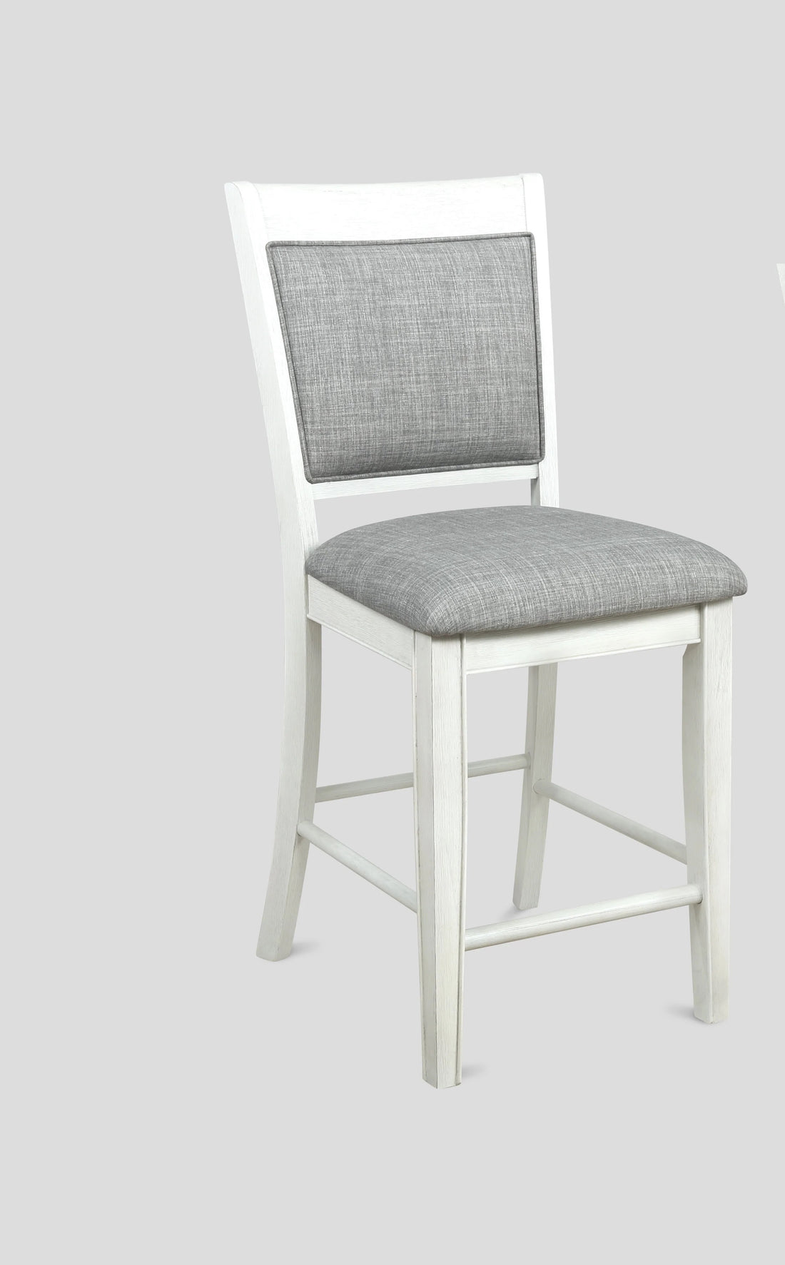 Farmhouse Style 2Pc White & Gray Linen Counter Height Chair Bar Stool Footrest Wooden Furniture White Dining Room Contemporary Dining Chairs Wood