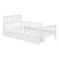 Twin Size Wood Platform Bed With Guardrails On Both Sides And Two Storage Drawers ,White Twin White Wood