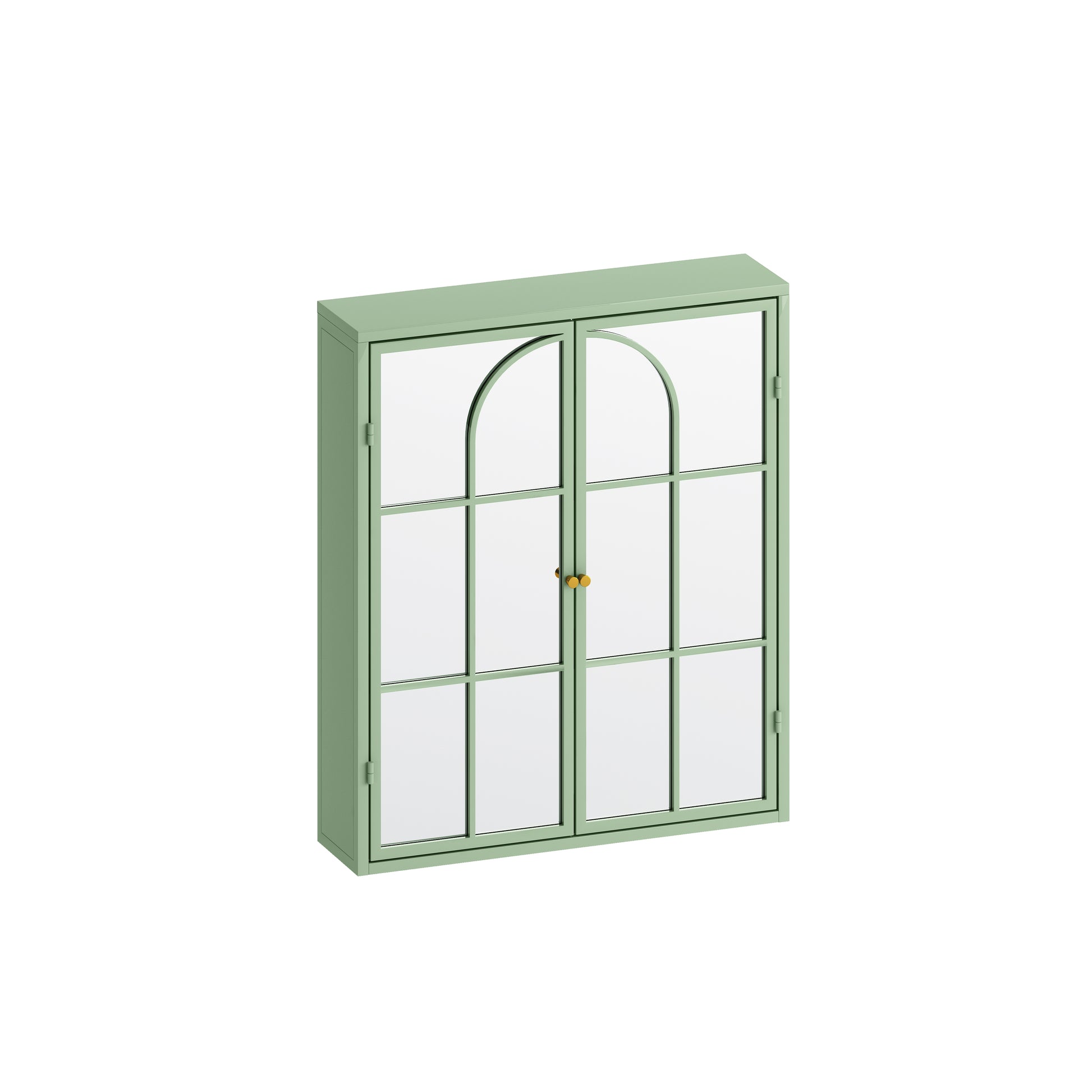 23.62 "Vintage Two Door Wall Cabinet With Mirror, Three Level Entrance Storage Space For Living Room, Bathroom, Dining Room, Green Green Iron