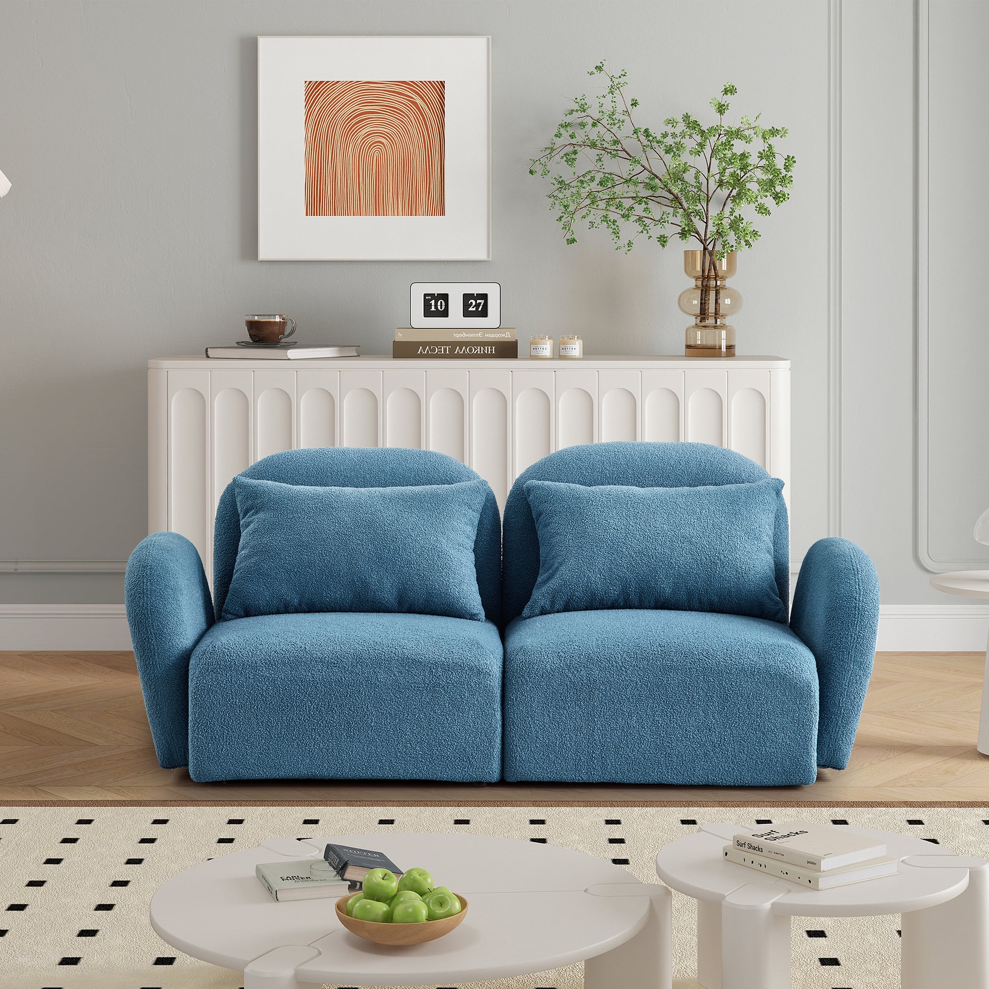 Living Room Furniture Lazy Sofa Loveseat Teddy Fabric Blue Blue Foam Teddy