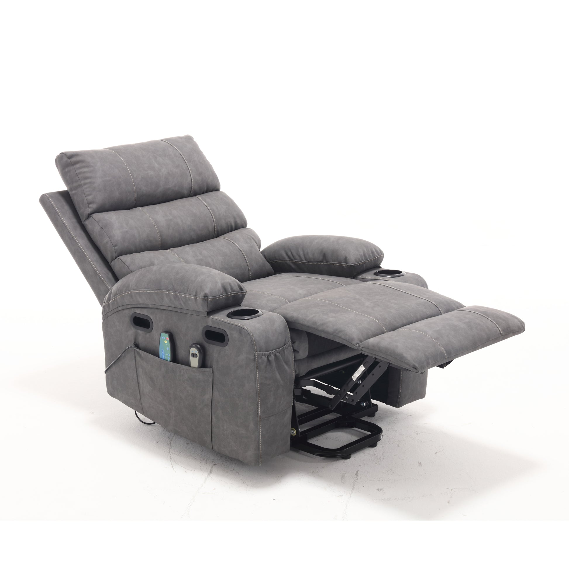 21"Seat Width,Large Size Electric Power Lift Recliner Chair Sofa For Elderly, 8 Point Vibration Massage And Lumber Heat, Remote Control, Side Pockets And Cup Holders, Cozy Fabric, Overstuffed Arm Pu Gray Pu