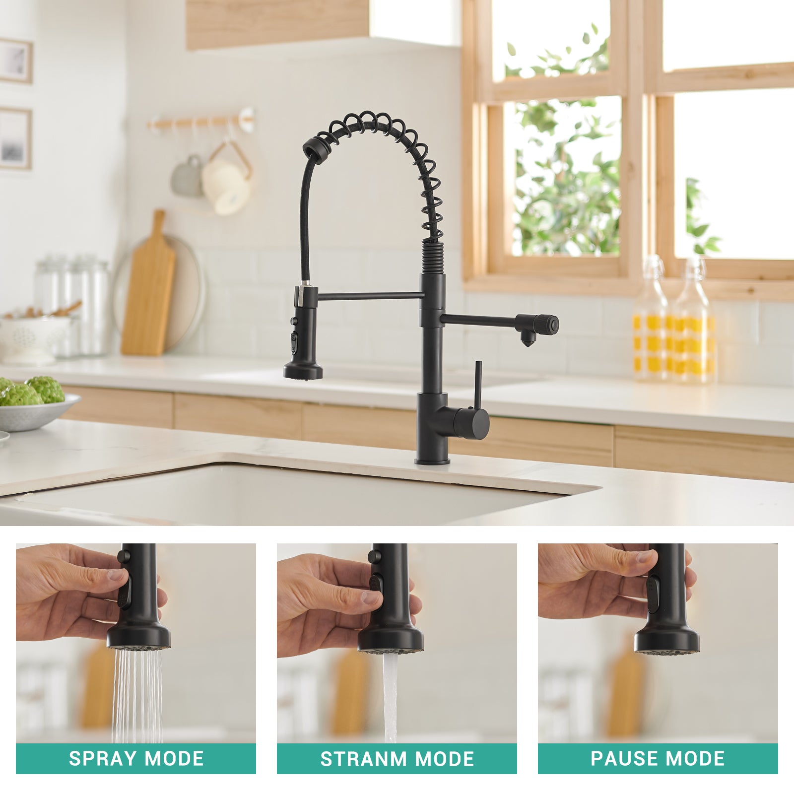 Purifier Kitchen Faucet Drinking Water Faucet, Pull Down Water Filter Kitchen Sink Faucets Matte Black Black Kitchen Contemporary Ceramic Brass