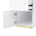 60''Modern Executive Desk,White Curved Computer Desk With Gold Metal Legs,3 Drawers Home Office Desk,Writing Desk With 1 Storage Cabinet For Home Office,Living Room,Gold White Gold White Mdf
