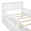 Twin Size Wood Platform Bed With Guardrails On Both Sides And Two Storage Drawers ,White Twin White Wood