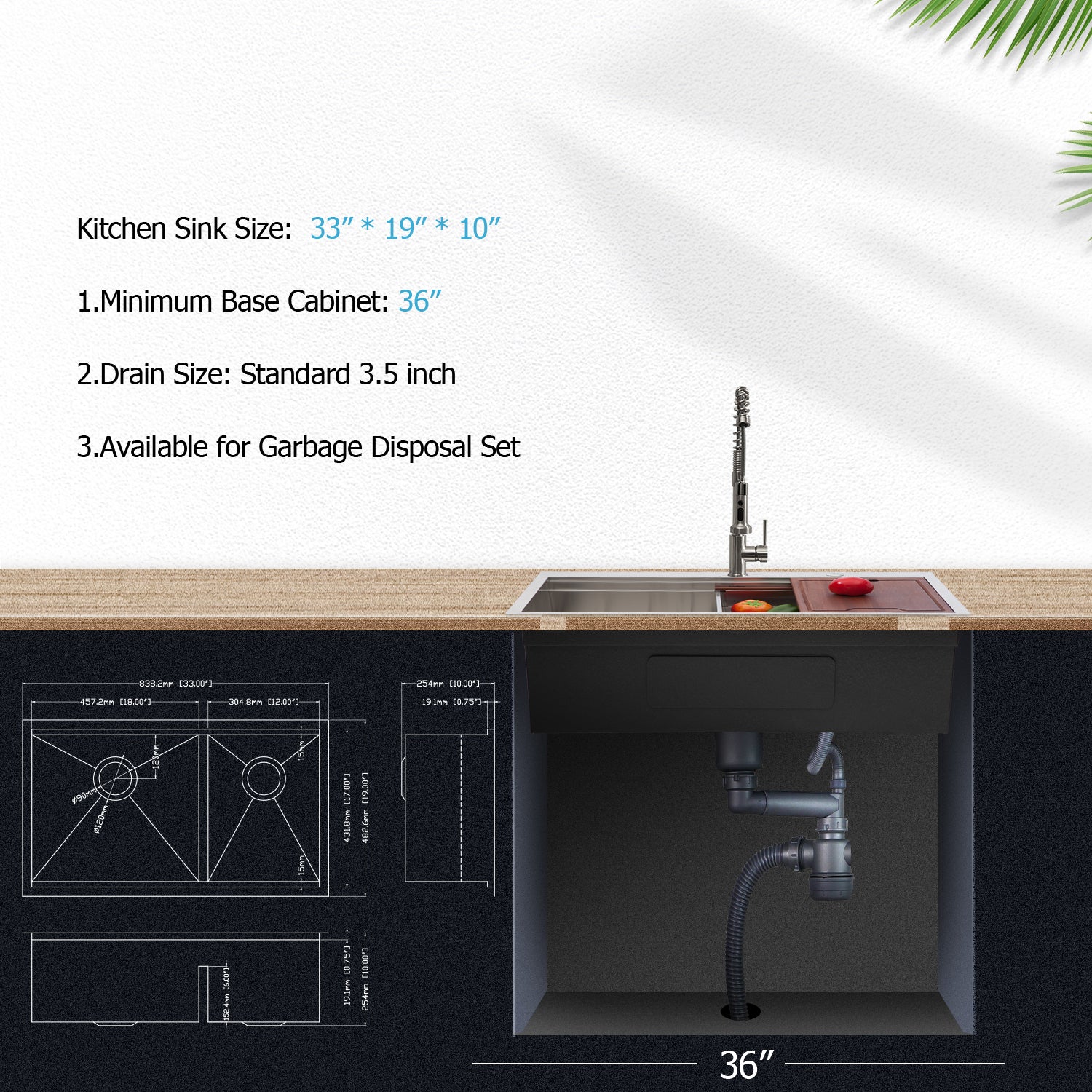 Double Bowl 60 40 Undermount Sink 33"X19" Double Bowl Kitchen Sink 16 Gauge With Two 10" Deep Basin Brushed Nickel Stainless Steel