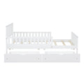 Twin Size Wood Platform Bed With Guardrails On Both Sides And Two Storage Drawers ,White Twin White Wood