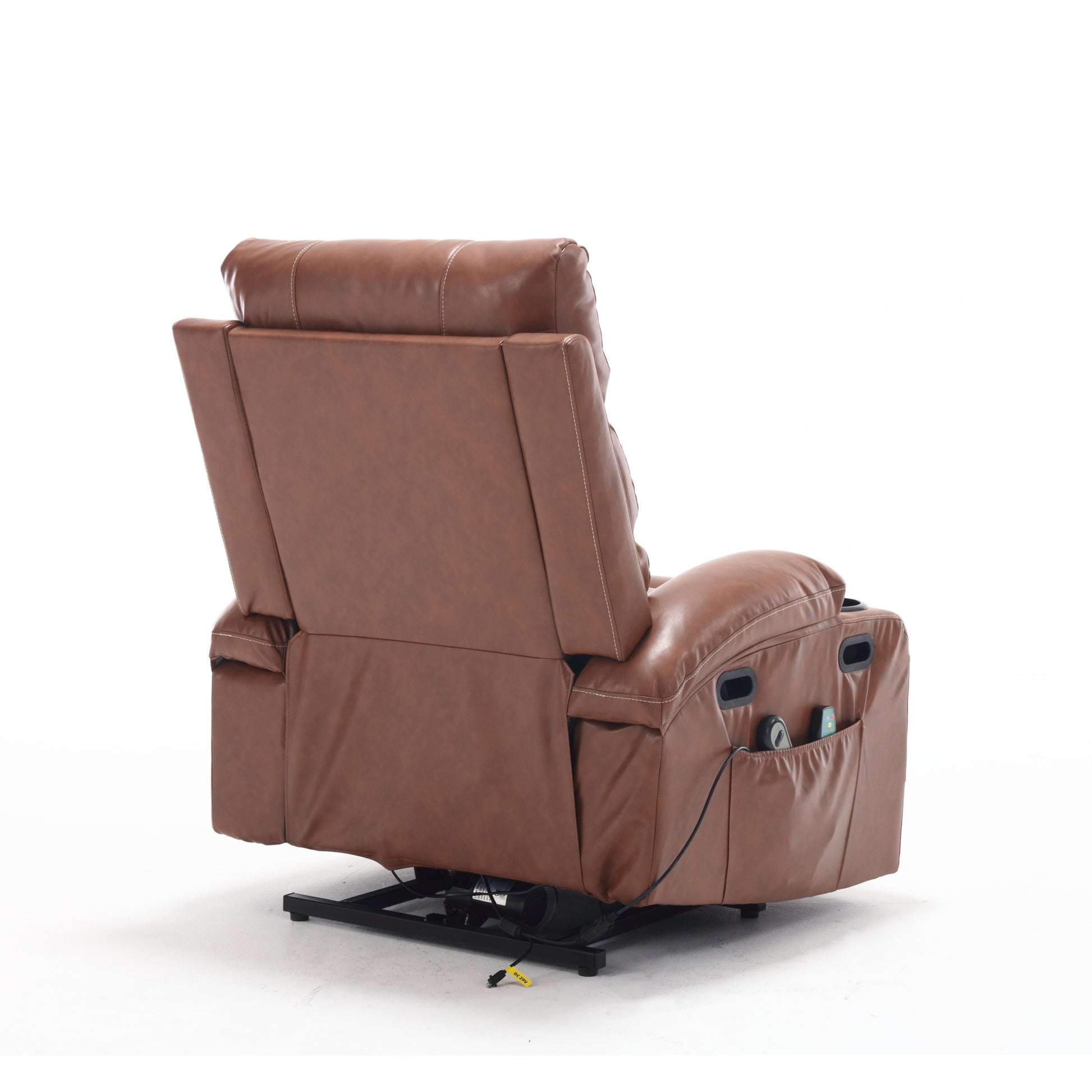 21"Seat Width,Large Size Electric Power Lift Recliner Chair Sofa For Elderly, 8 Point Vibration Massage And Lumber Heat, Remote Control, Side Pockets And Cup Holders, Cozy Fabric, Overstuffed Arm Pu Brown Pu