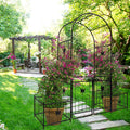 Metal Garden Arch With Gate 79.5'' Wide X 86.6'' High Climbing Plants Support Rose Arch Outdoor Black Black Iron