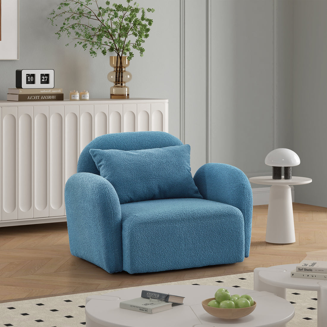 Living Room Furniture Lazy Sofa Chair Teddy Fabric Blue Blue Foam Teddy