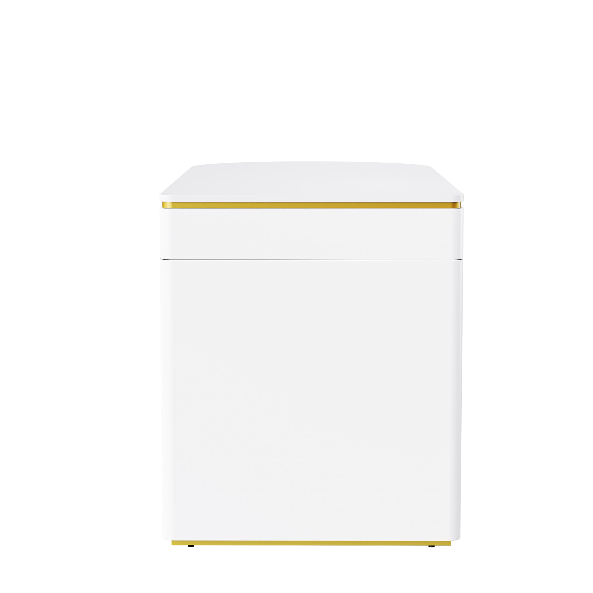 60''Modern Executive Desk,White Curved Computer Desk With Gold Metal Legs,3 Drawers Home Office Desk,Writing Desk With 1 Storage Cabinet For Home Office,Living Room,Gold White Gold White Mdf