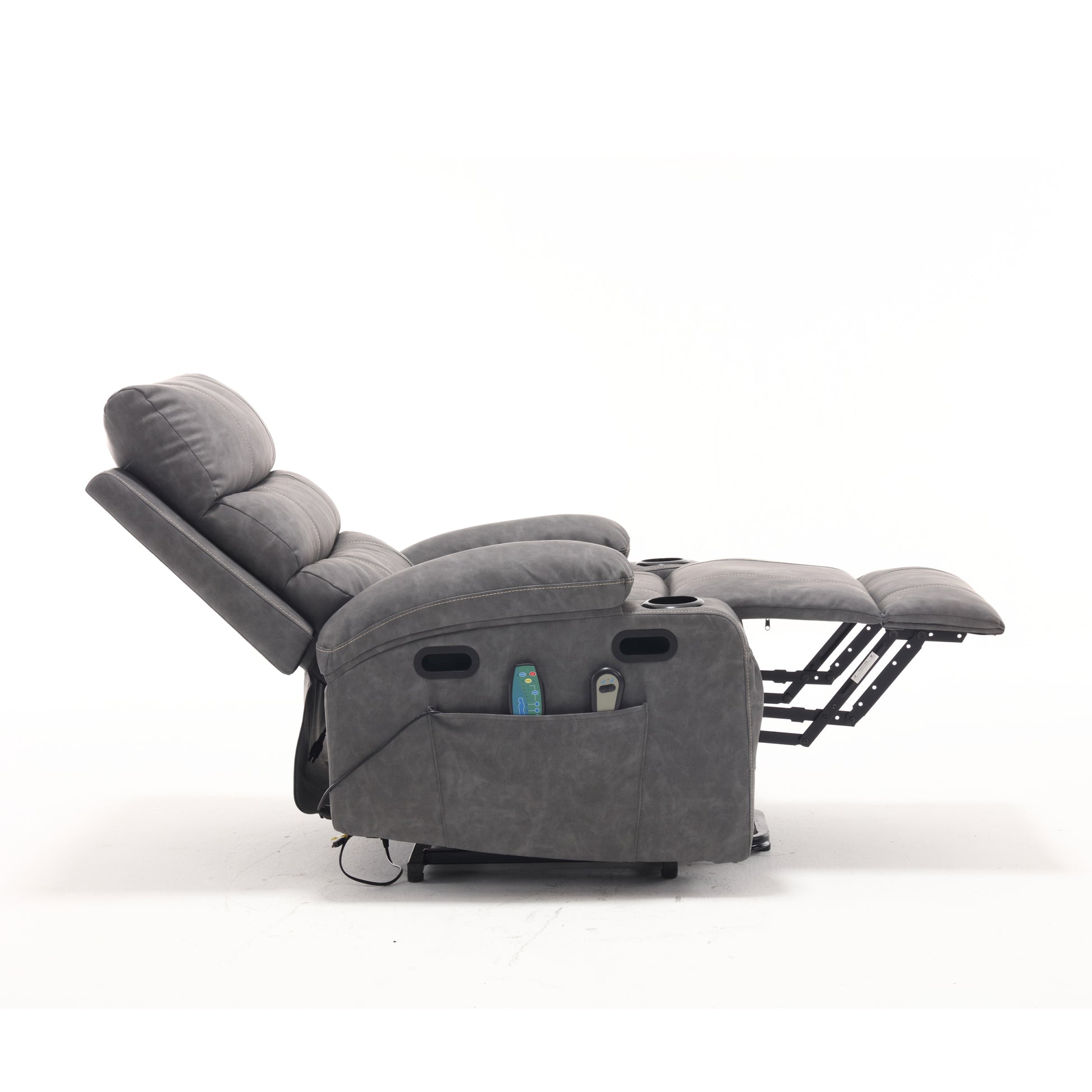 21"Seat Width,Large Size Electric Power Lift Recliner Chair Sofa For Elderly, 8 Point Vibration Massage And Lumber Heat, Remote Control, Side Pockets And Cup Holders, Cozy Fabric, Overstuffed Arm Pu Gray Pu