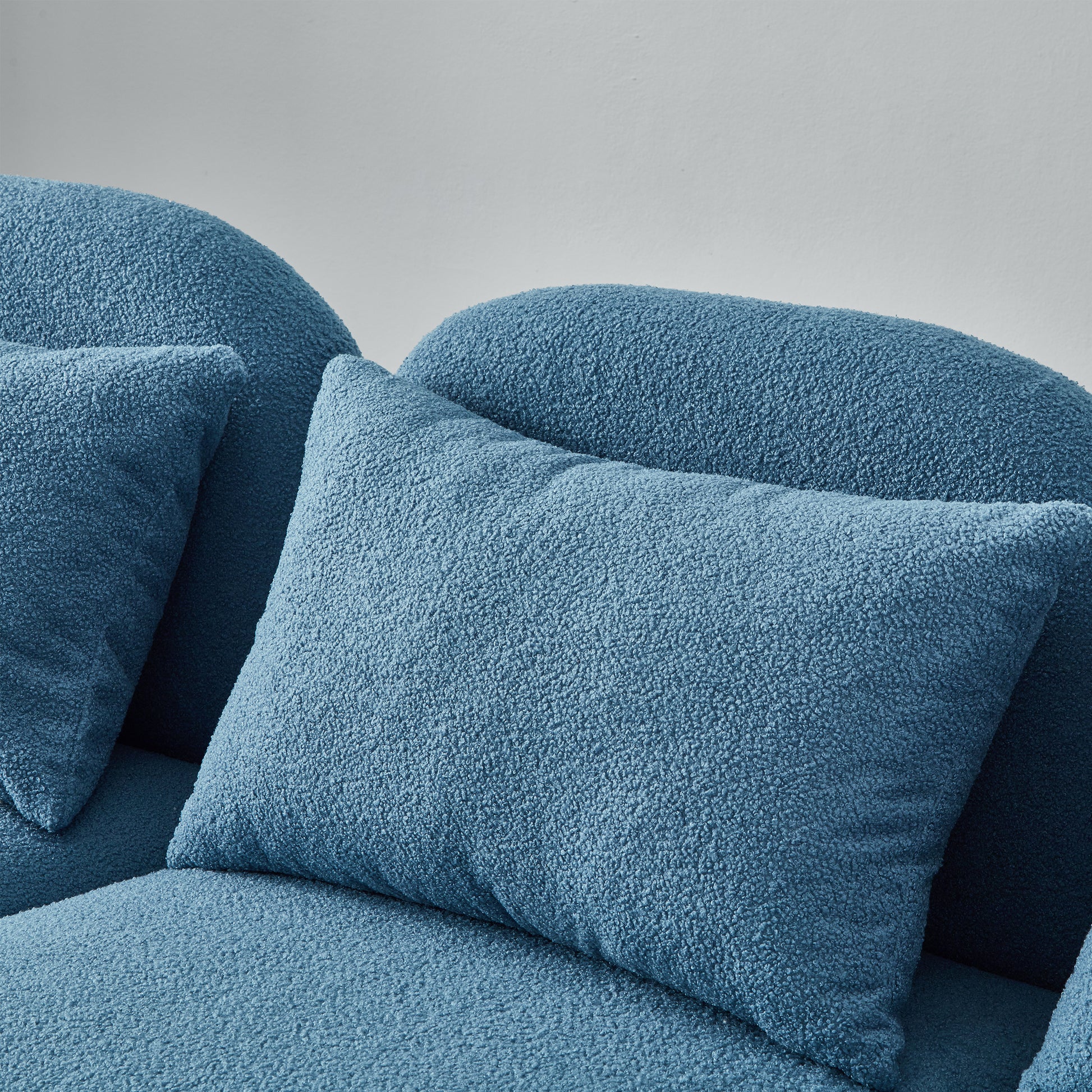 Living Room Furniture Three Seat Lazy Sofa Teddy Fabric Blue Blue Foam Teddy