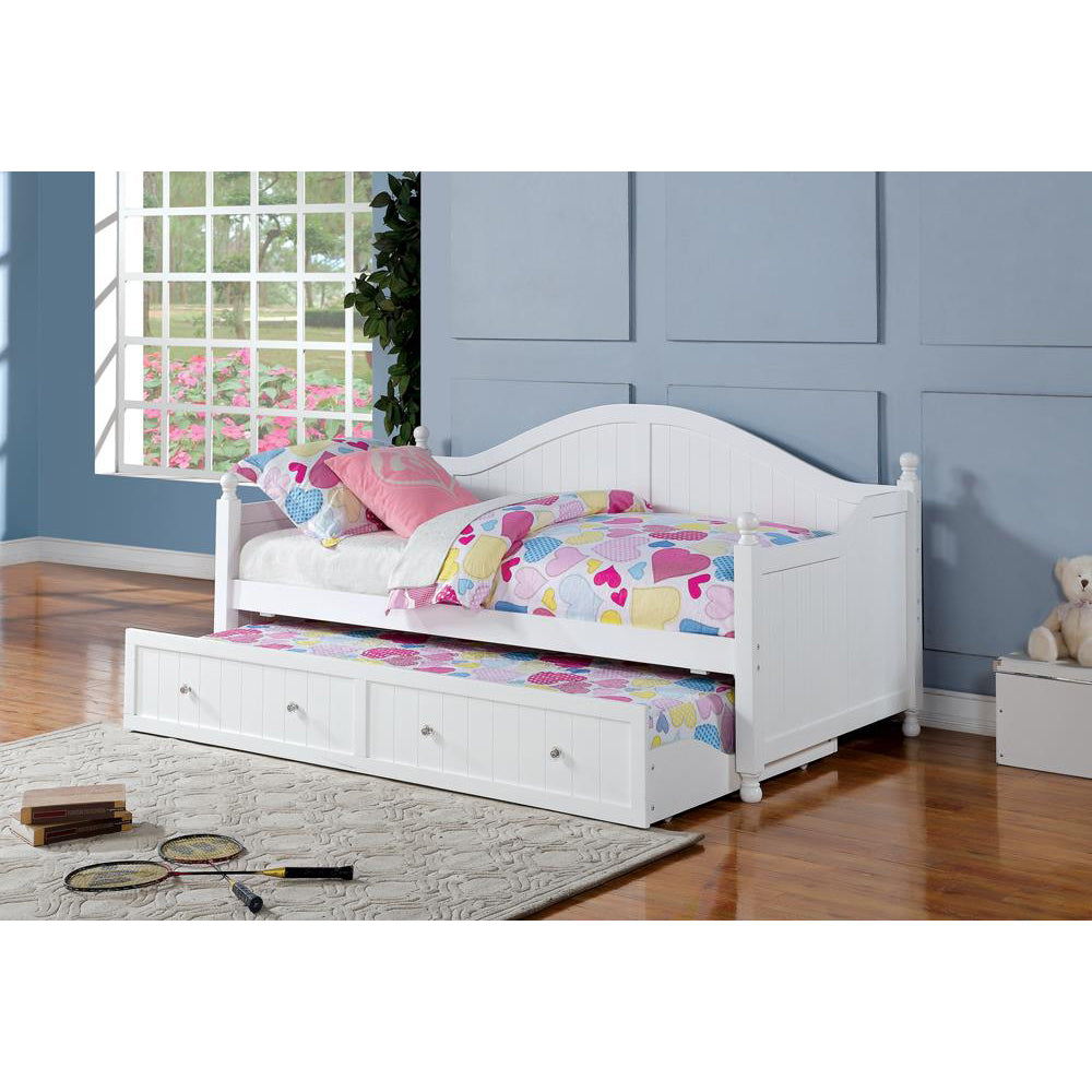 White Twin Daybed With Trundle Box Spring Not Required Twin White Wood White Bedroom Transitional Pine Wood