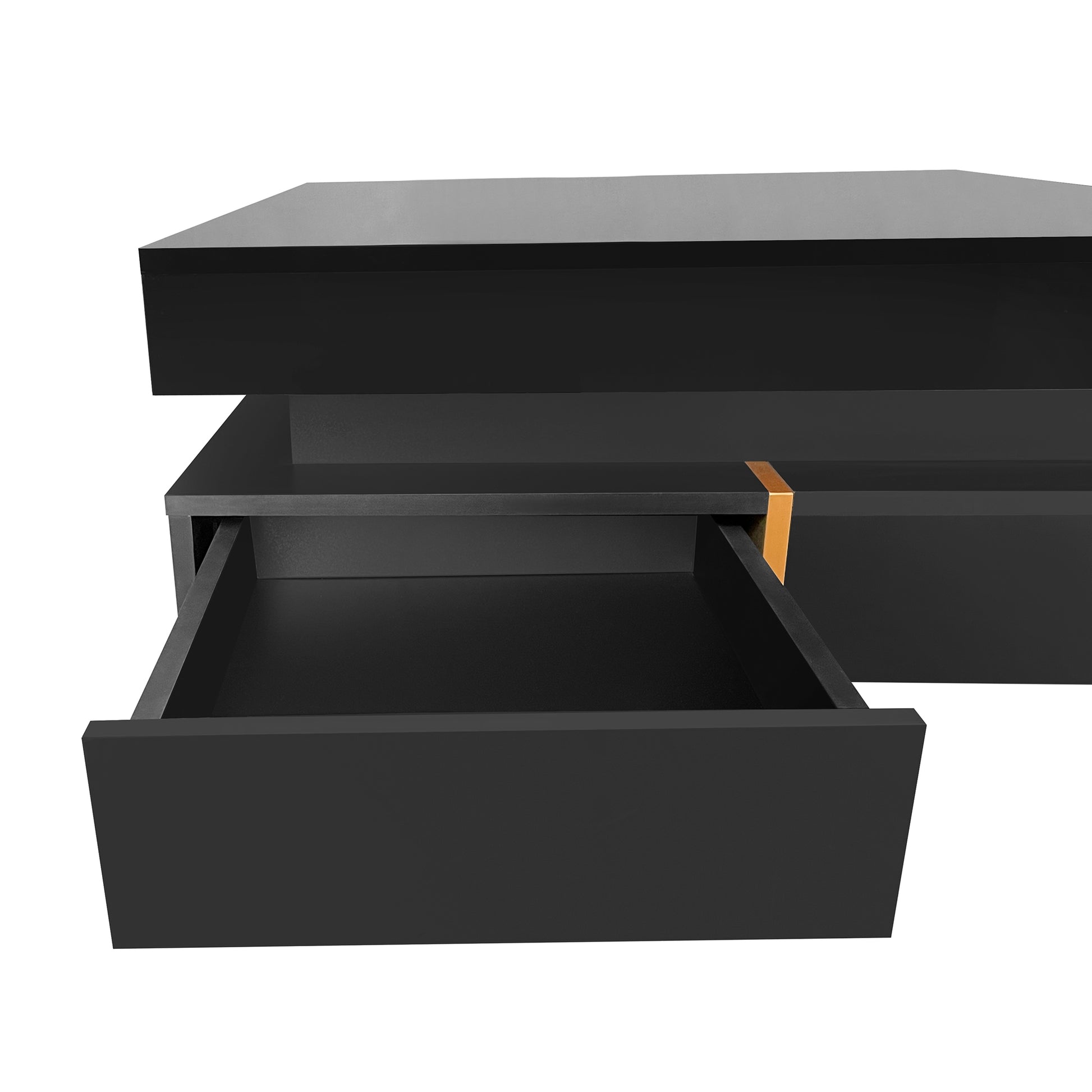Modern High Gloss Coffee Table With 4 Drawers, Multi Storage Square Cocktail Tea Table With Wood Grain Legs, Center Table For Living Room, 31.5''X31.5'', Black Black Primary Living Space Drawers Particle Board